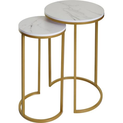 [NON UTILIZZATO] Set 2x tavolini eleganti da salotto HHG-401 effetto marmo bianco oro
