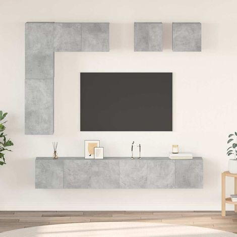 vidaXL Set muebles de salón TV 8 pzas madera ingeniería gris hormigón (1/5)