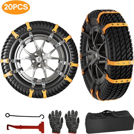 TolleTour 20 unidades de cadenas para nieve para automóviles, Cadenas para nieve universales para automóviles, montaje rápido, cadenas para automóviles/SUV/camiones Para neumáticos de 165-275 mm (1/4)