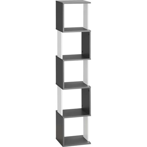 Bibliothèque moderne en bois à 5 niveaux, gain de place, 33 x 28 x 161 cm, grise et blanche