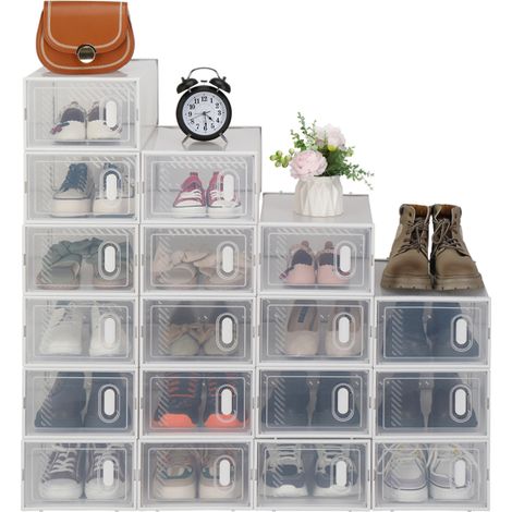 Shoe Storage Boxes 18 Pack Clear Plastic Stackable - White (1/5)