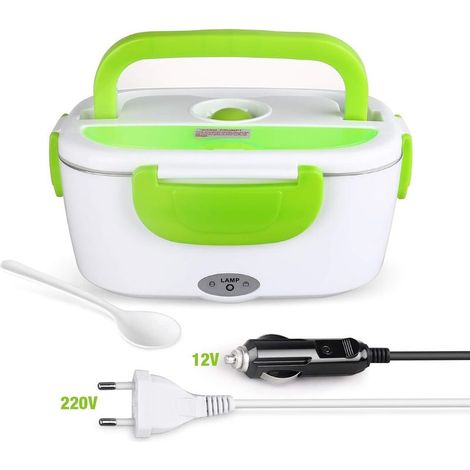 GROOFOO Boîte à lunch électrique en acier inoxydable 12V 220V pour voiture pour le voyage Réchauffeur électrique d'aliments Thermos 1.5L Récipient chaud avec pot et cuillère amovibles pour la voiture (1/5)