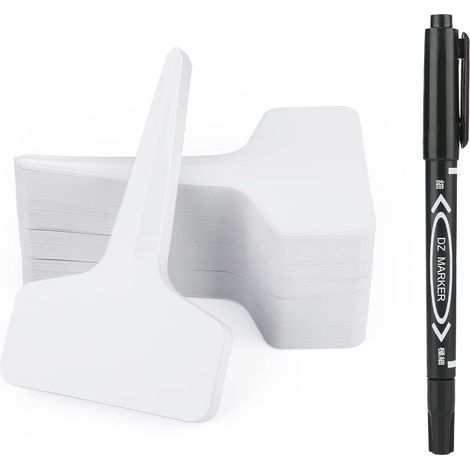 50 pièces étiquettes pour plantes potager, étiquette semis plastique, et stylo, pour jardin exterieur rétiquettes à herbes, blanc (1/5)