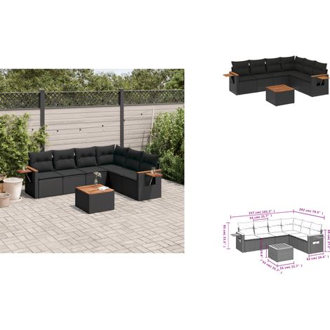 Salon de jardin 7 pcs avec coussins noir résine tressée - Salon De Jardin - Meuble Extérieur - Set Salon - Résine Tressée - Rotin Synthétique (1/3)
