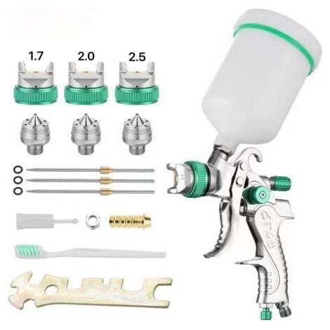 Pistolet à peinture professionnel haute pression Kit de pistolet à air comprimé Alimentation par gravité Pistolet à peinture pneumatique HVLP 600CC 1.7MM/2.0MM/ 2.5MM 3 buses de taille