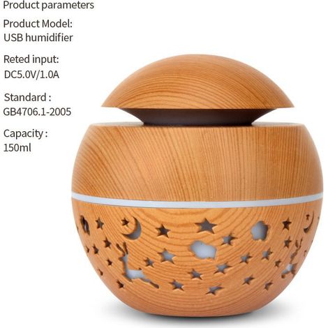 USB Pilz Luftbefeuchter Diffuser 150ml Sterne helles Holz (1/5)