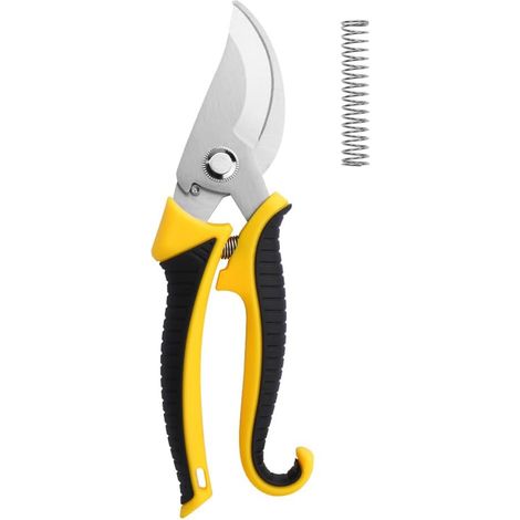 Sécateur de Jardin, Secateurs, Ciseaux Antidérapants avec Poignée Verrouillable, Sécateur Réglable à Lame Franche, Poignee Ergonomique, Sécateur pour Tailler Arbustes, Clôtures-Noir + Jaune (1/5)