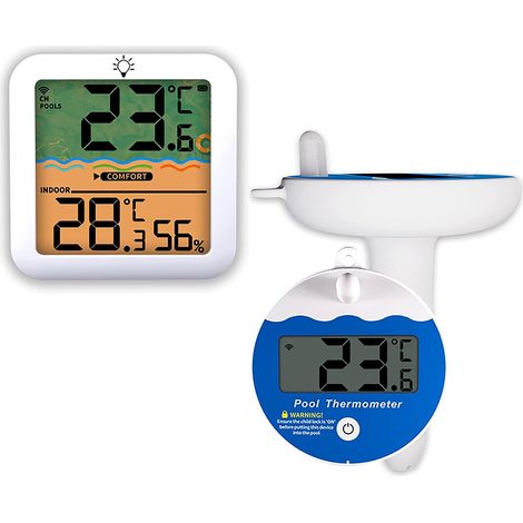 Thermomètre flottant pour piscine, thermomètre pour jacuzzi avec affichage extérieur Thermomètre numérique sans fil étanche IP68 pour piscines, jacuzzi, spas et baignoires (1/5)