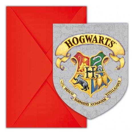 Harry Potter Hogwarts Haus-Einladungen, 6 Stück.