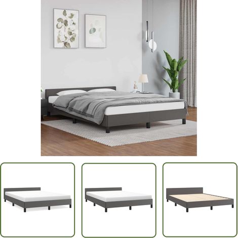 The Living Store Bettgestell mit Kopfteil ohne Matratze Grau 140x190 cm - Bettsofa - Kopfteil - Kunstlederbett - Doppelbett - Boxspringbetten (1/5)