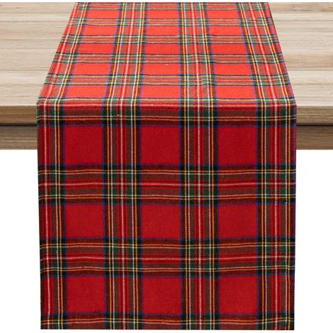 Napperon de table à carreaux tartan de Noël - Napperon de table à carreaux rouge buffle résistant aux taches et lavable pour décoration de table à manger / pour fêtes / décorations de vacances (1/4)