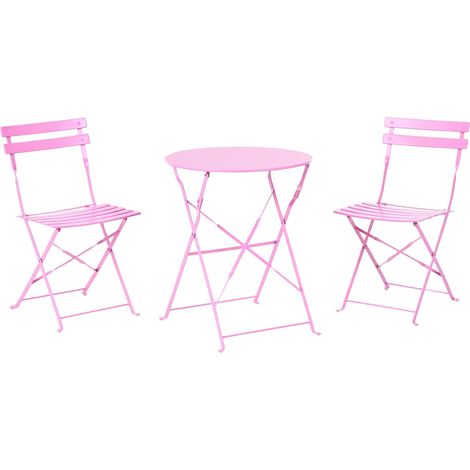 Set bistrot da esterno 3 pezzi tavolo rotondo in acciaio rosa e sedie Fiori (1/5)