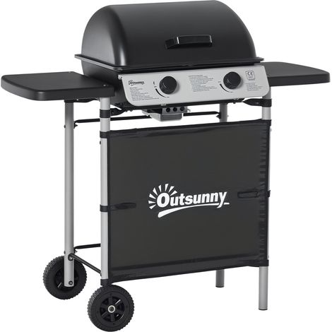 Outsunny Propane Gas Barbecue Grill 2 Burner Cooking BBQ 5.6 kW w/ Side Shelves (1/5)