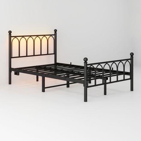 Cama de acero resistente de 120 x 200 cm, compartimento de almacenamiento de 27 cm, con estación de carga USB y luz LED, ideal para adolescentes y adultos (negro). (1/5)