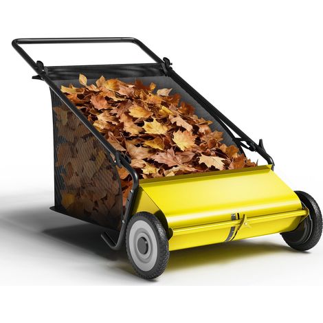Chariot ramasse-feuilles manuel largeur 53 cm, sac de collecte et structure métallique, dimensions 63,5x142x75 cm, pour jardin et terrasse
