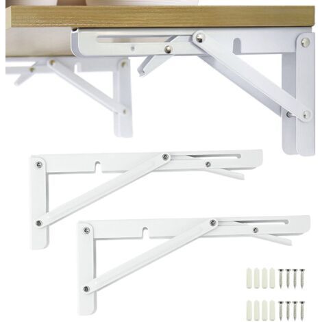 2Pcs Foldable Support Bracket, Self-Locking Hinges, Folding Furniture Flap Leg Hinge, Foldable Support Leg Fittings and Brace, for Table, Bed and Furniture, White (1/5)