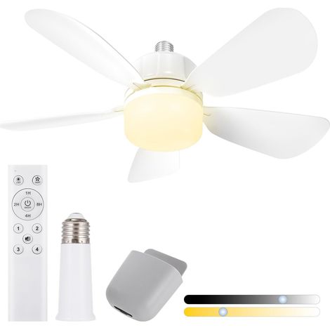 50cm Socket Fan with E27 Base, Ceiling Fan with Lights and Remote Control, LED Light Socket Fan for Bathroom, Kitchen, Bedroom and Garage, 1 Pack