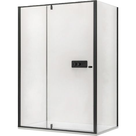 Eckdusche Bernstein NT606 FLEX Drehtür an Festfeld 6 mm Nano Klarglas Türelement 100 cm x Glas 110 cm Schwarz matt
