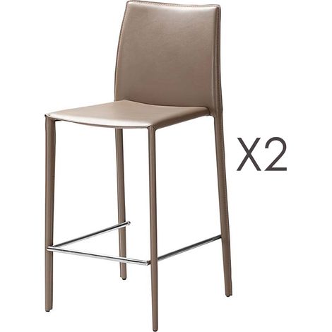 Lot de 2 chaises de bar en cuir recyclé coloris sable - BORA BORA