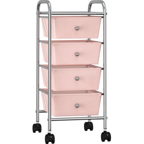 Chariot de rangement mobile à quatre tiroirs en plastique rose (1/5)