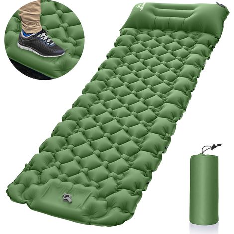 Materasso ad aria singolo, materassino da campeggio, materassino ultraleggero con pompa a pedale e cuscino, materasso gonfiabile resistente all'acqua per campeggio, viaggio, spiaggia, tenda, sacco a p
