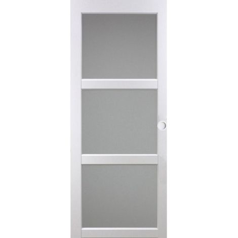 Puerta corredera Kenya blanca con cristal H204 x L83 cm, conchas blancas Gd Menuiseries