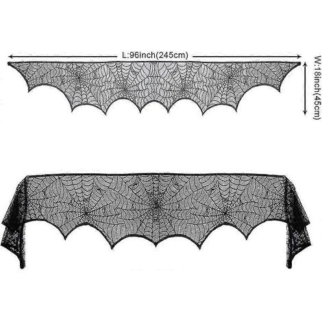 Décoration Halloween Pour Cheminée, Voilage Noir En Dentelle Toile D'araignée Pour Manteau De Cheminée, Voilage Toile D'araignée 18 X 96 Pouces Pour Fête Halloween Decoratio uu (1/5)