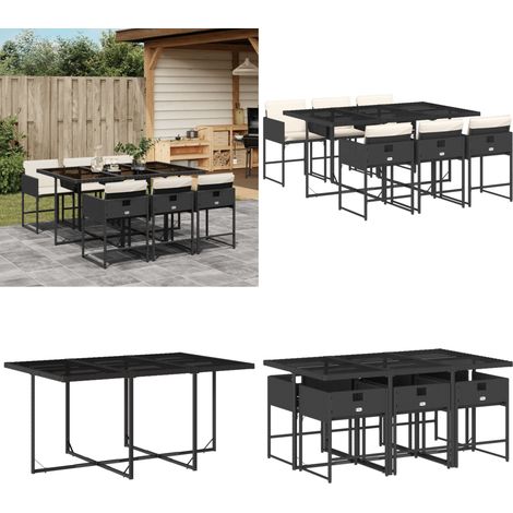 7-tlg. Garten-Essgruppe mit Kissen Schwarz Poly Rattan - Gartenmöbel Set - Esstisch - Gartenstühle - Outdoor Möbel - Balkonmöbel - Home & Living