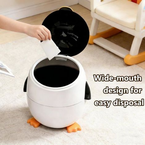 Poubelle - 12 L - Design Pingouin - Couvercle Basculant - Seau Intérieur Amovible - Pour Chambre Enfant Salle De Bain - 1 Pièce (1/5)