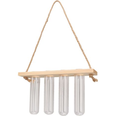 Station de propagation murale à 1 niveau et 4 trous, terrarium avec support en bois, mini-tube à essai, couleur bois naturel (1/5)