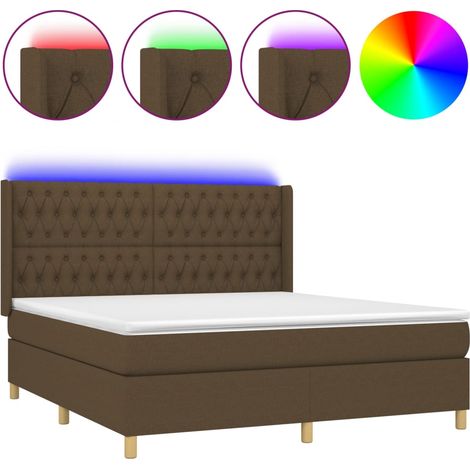 Sommier à lattes de lit matelas et LED Marron foncé 160x200 (1/5)