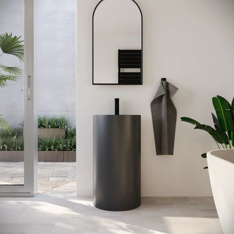 Lavabo freestanding tondo 45x83 cm in micrcocemento nero Coral
