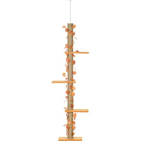 Árbol para gatos suelo-techo ajustable 202-242 cm 3 plataformas altura regulable decoración hoja arce naranja