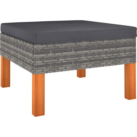 Fußbank Poly Rattan und Eukalyptus Massivholz