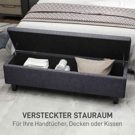 Banc de rangement en lin aspect lin, pieds en caoutchouc naturel, idéal pour salon, chambre, entrée, gris anthracite (1/4)