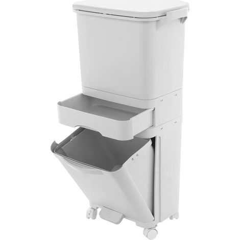 Cubo de basura para cocina seco y húmedo 42 L Cubo de basura para reciclaje Cubo de basura para cocina Contenedor con ruedas y patas, 42 x 28,5 x 84 cm (1/5)
