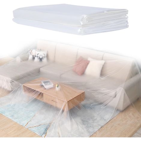 Lot de 2 housses de meubles - 2 x 3 m - En plastique transparent - Anti-poussière - Imperméable - Pour lit, canapé, fauteuil, meubles (1/5)