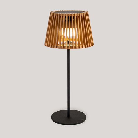 LED Tischleuchte außen Solar Holz Metall 36 cm IP54 2700 K Fernbedienung kabellos tragbar Modern Tischlampe Balkon Terrasse (1/5)