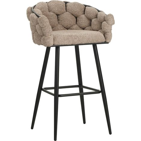 Tabouret de bar design tissu doux topo assise confortable - topo effet bouclette beige (1/3)