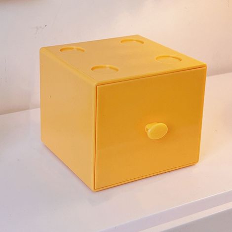 Boîte de rangement de bureau empilable en plastique, carrée, avec tiroir, pour trombones et fournitures de bureau, jaune. (1/5)