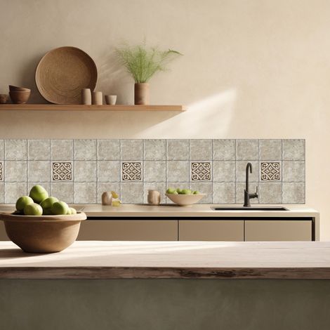 Lupia Pannello Paraschizzi Schienale Cucina con decorazione stampata, TILES BROWN CLASSIC, in Alluminio composito, Facile da applicare, Lavabile Ignifugo Resistente all'Acqua 300xH62,5 cm (1/4)