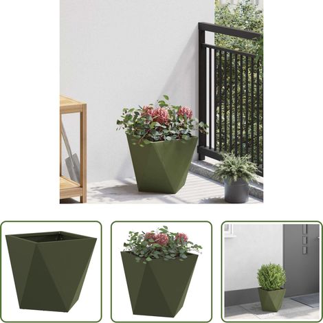Terrassenpflanzer - Pflanzkübel Olive Grün 30 x 30 x 30 cm Stahl (1/5)