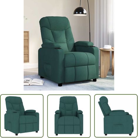 The Living Store Fauteuil de massage Vert foncé Tissu - Fauteuil Massant - Fauteuil Relaxant - Fauteuil Inclinable - Chaise Massage - Relaxation (1/5)