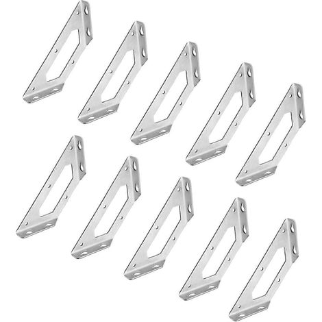 Équerres d'angle triangulaires en acier inoxydable 100 x 100 mm pour étagères, armoires, chaises, tables et portes en bois (lot de 10) (1/4)