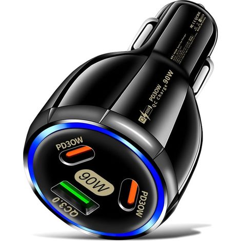 KLVGTIFS PU - 90W Allume Cigare USB C, PD QC 30W Charge Rapide Chargeur Voiture pour iPhone,Tablet,Samsung Galaxy,Huawei,Xiaomi (1/5)