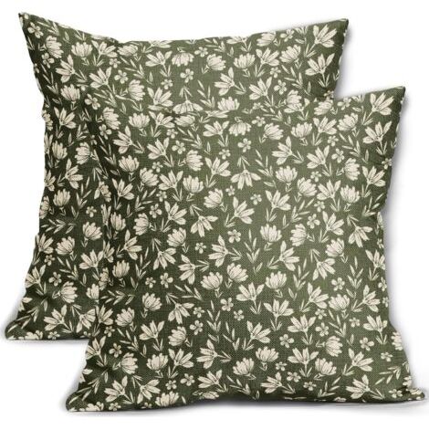 Lot de 2 Housses de Coussin Vert Olive de 45 x 45 cm, Motif Floral Rustique, imprimé Floral Mignon, Housse de Coussin décorative pour extérieur, canapé, Sofa et lit, 45 x 45cm (1/5)