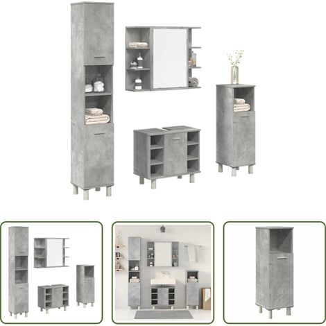vidaXL Rangement salle de bain - Ensemble de meubles de salle de bain 4 pcs gris béton (1/5)