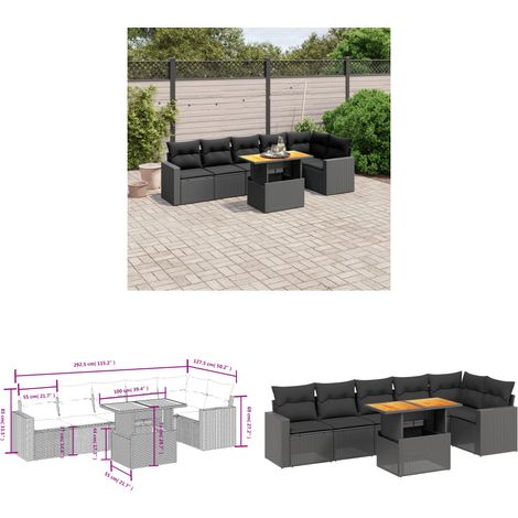 7-tlg. Garten-Sofagarnitur mit Kissen Schwarz Poly Rattan - Gartenmöbel Set - PE-Rattan Möbel - Outdoor Lounge - Gartenecke - Terrassenset - Home & Living (1/3)