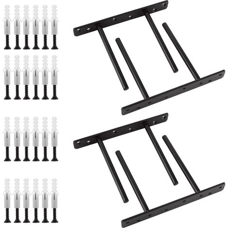 4 Pièces Fixation Etagere Invisible, 200 x 150 x 25 mm Support Etagere Flottante, Noir Mat Etagere Murale Fixation Invisible pour Cuisine, Chambre, Salon