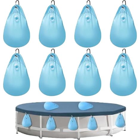 Sacs d'eau Lourds pour Couverture de Piscine, 8 Pièces Poids Piscine avec Crochets, Bache Hors Sol Antigel en Hiver（25x14cm, Bleu） - (1/5)